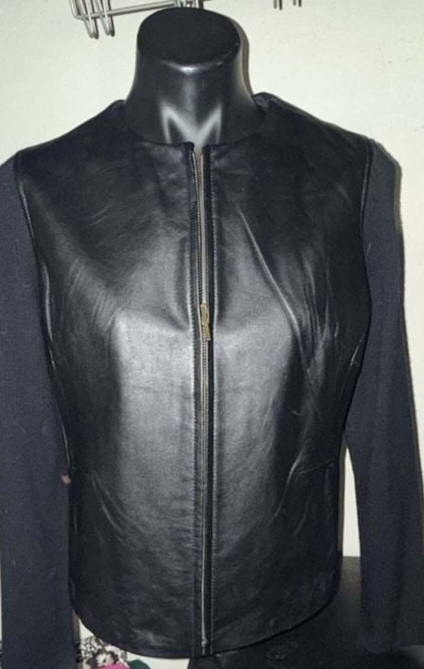 Jaclyn Smith Classic Genuine Leather and Knit Hybrid Zip-Up Jacket